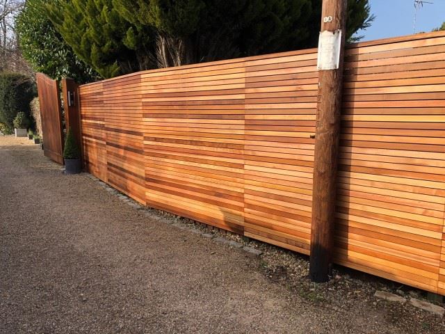 Slatted cedar fencing , Oxfordshire